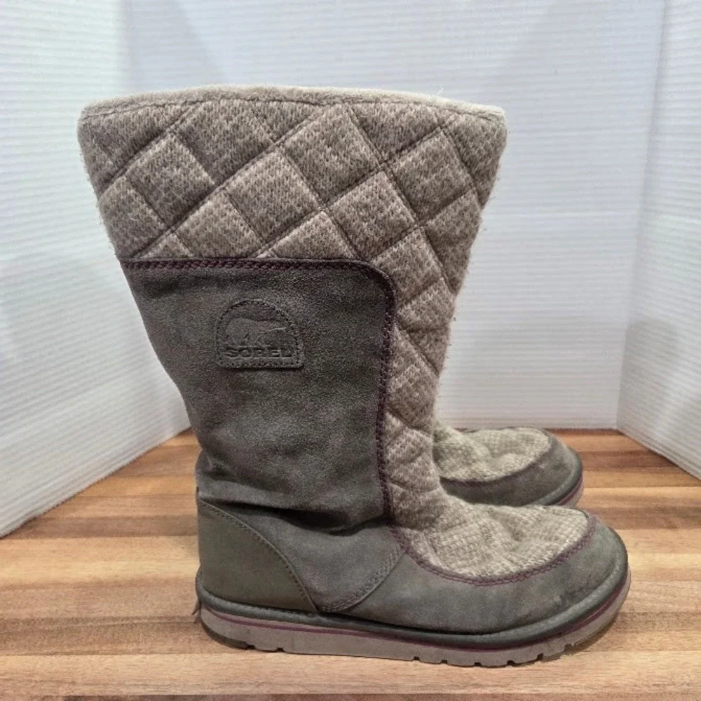 Sorel Newbie Tall Boots Womens 11 Quarry Grey Suede Quilted Fleece Winter NL2075